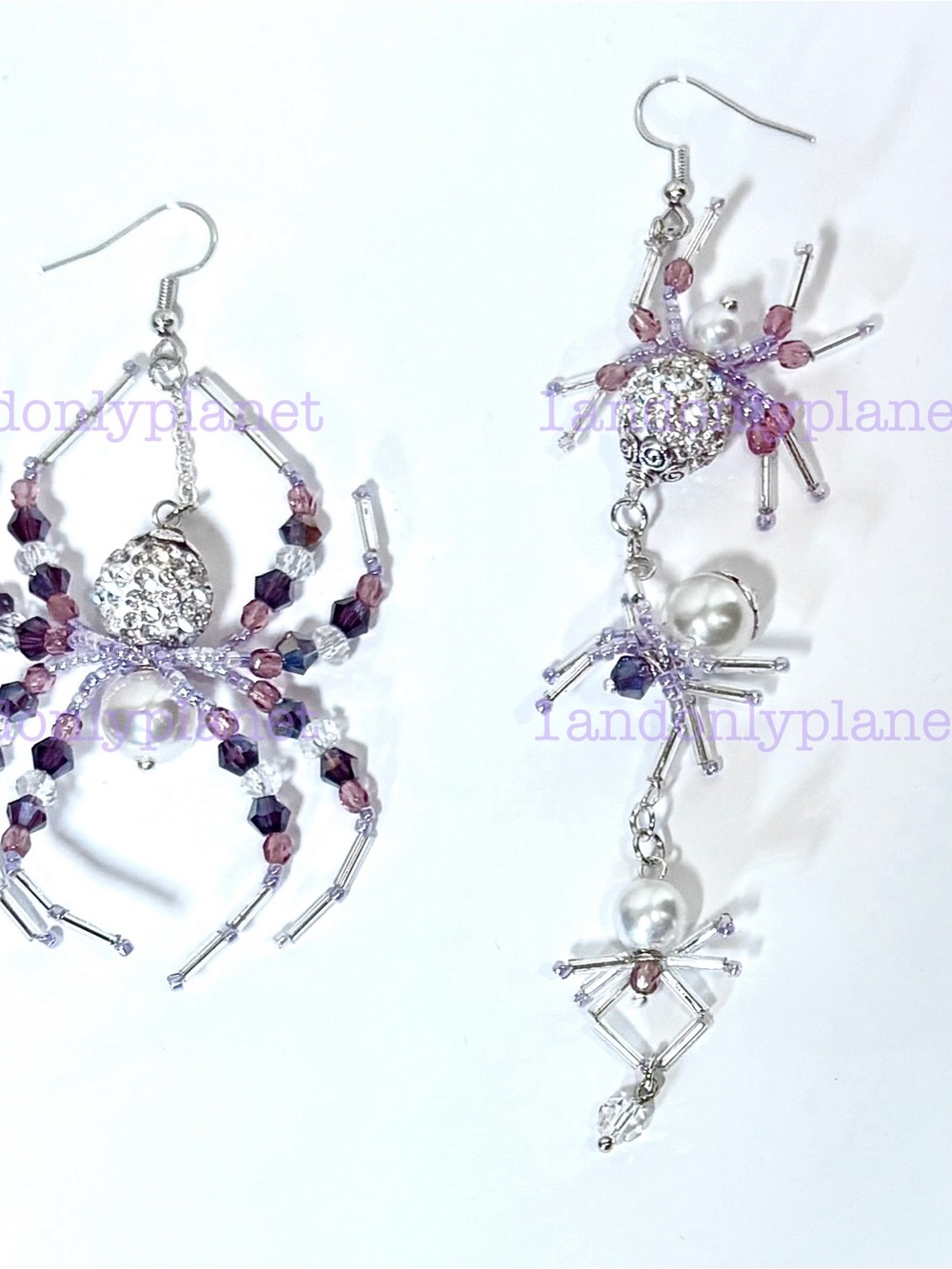 NEW Rhinestone Diamond Amethyst Spider Drop Earring - Picture 2 of 3